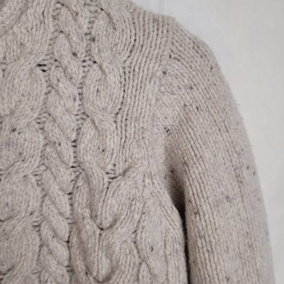 Aran Sweater Market oatmeal wool cashmere cable knit sweater Size small Preppy - Picture 6 of 10